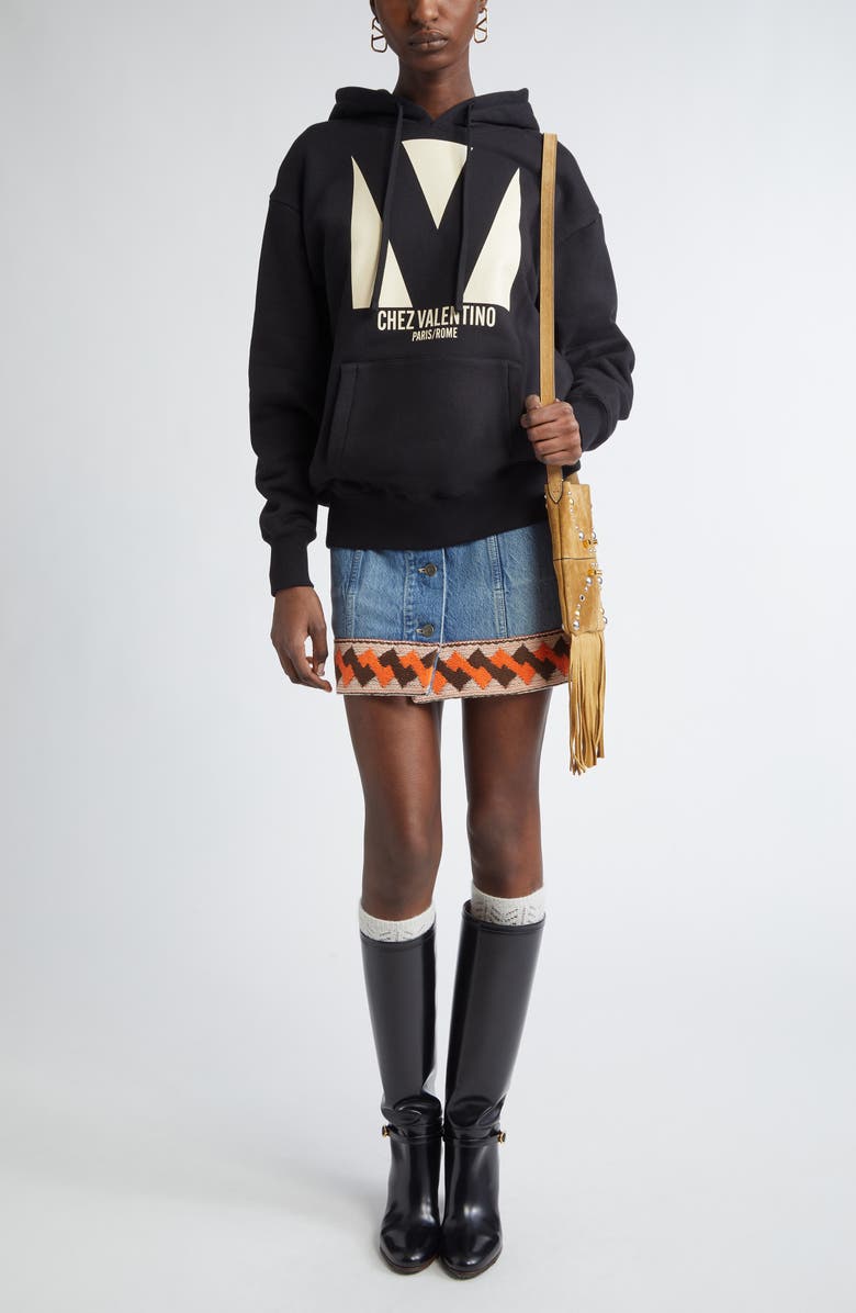 Valentino Garavani Chez Valentino Oversize Fleece Graphic Hoodie, Alternate, color, Black