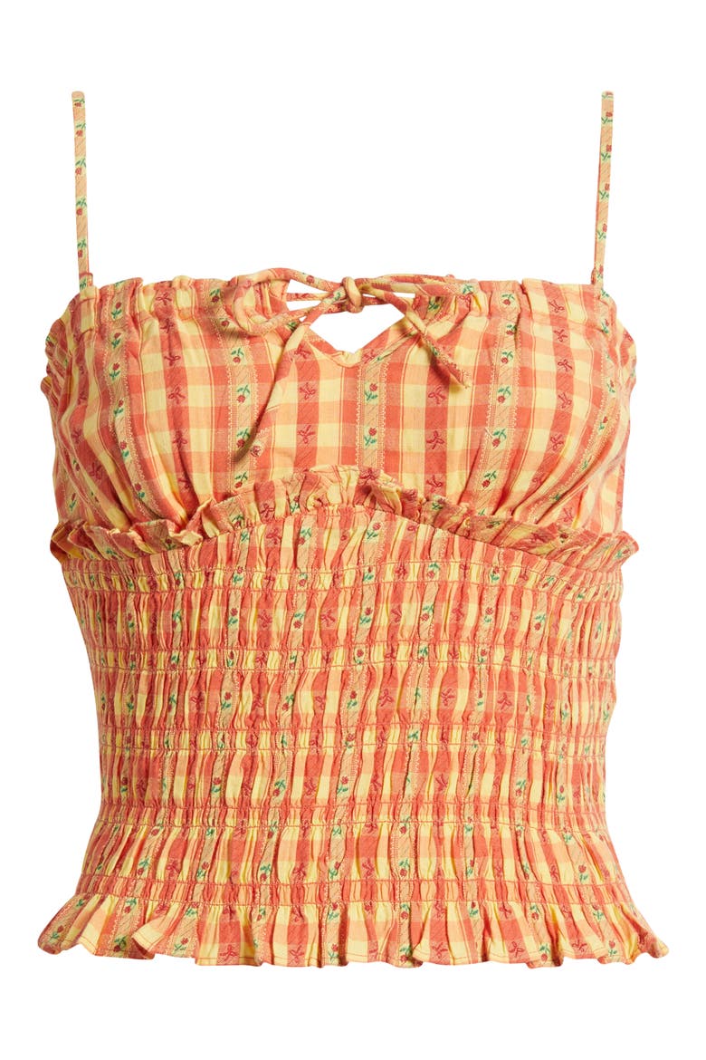 Nola Gingham Smocked Organic Cotton Camisole, Alternate, color, ORANGE
