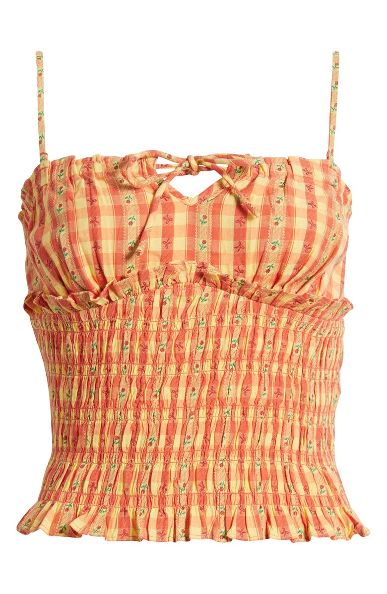 Damson Madder Nola Gingham Smocked Organic Cotton Camisole, Alternate, color, Orange