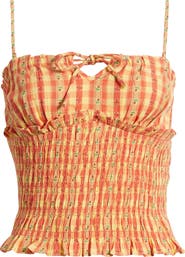 Damson Madder Nola Gingham Smocked Organic Cotton Camisole
