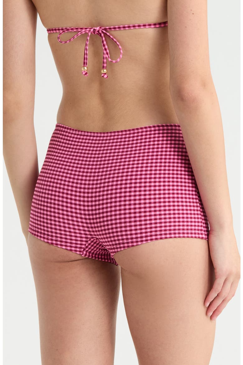 Full Coverage Gingham Swim Boyshorts, Alternate, color, CHERRY KISS