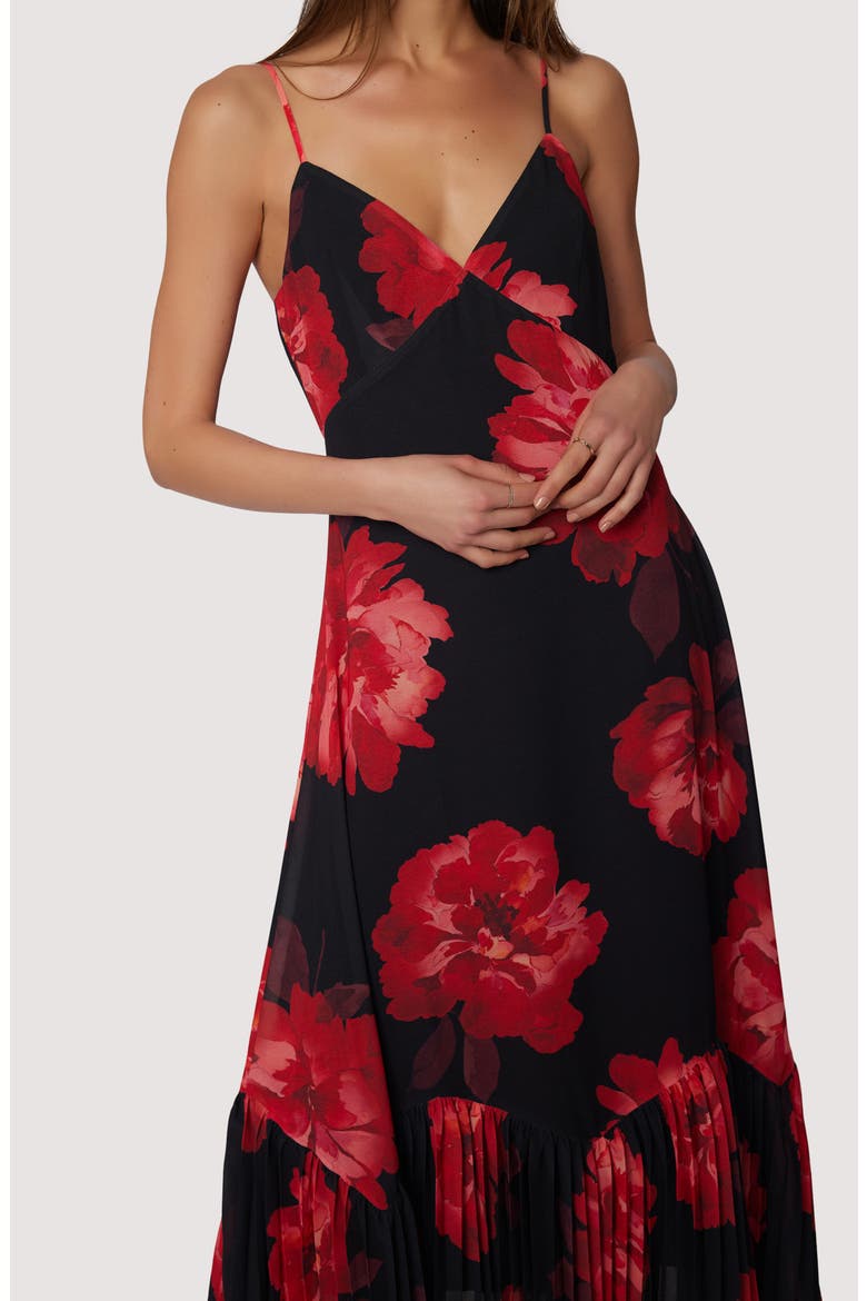 Scarlet Melody Midi Dress, Alternate, color, BLACK RED FLORAL