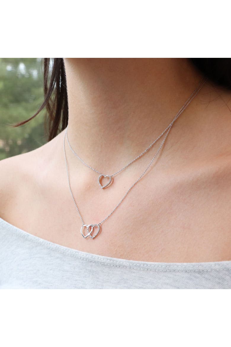 Diamond Interlocking Double Heart Necklace, Alternate, color, Sterling Silver