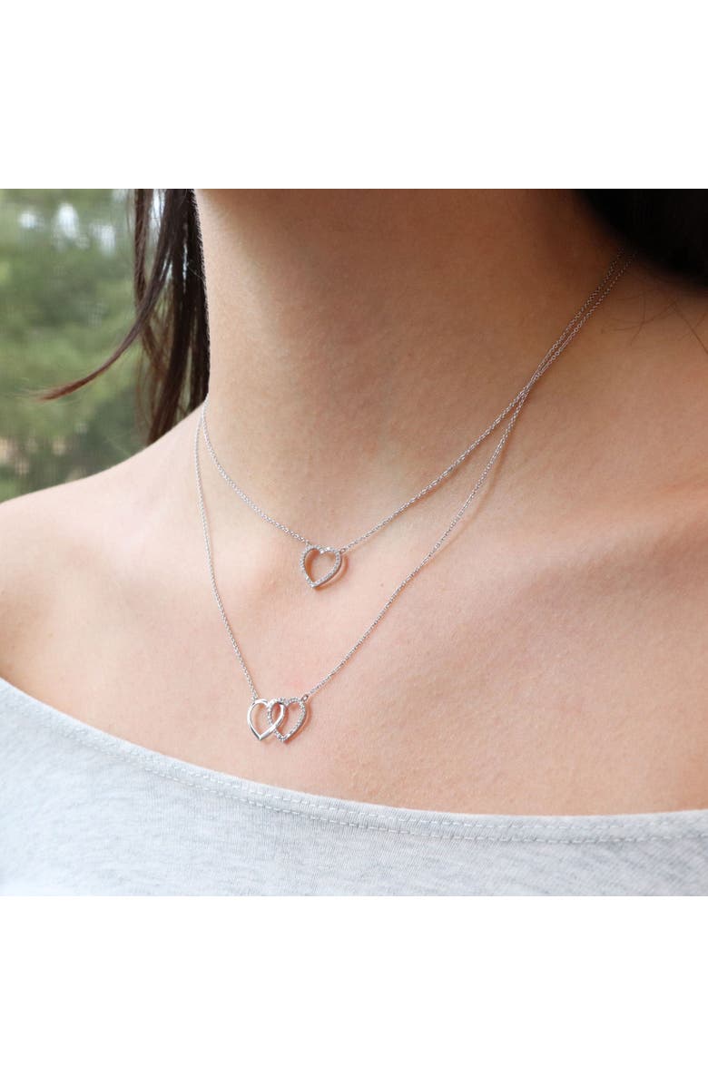 The Lovery Fine Jewelry Diamond Interlocking Double Heart Necklace, Alternate, color, Sterling Silver
