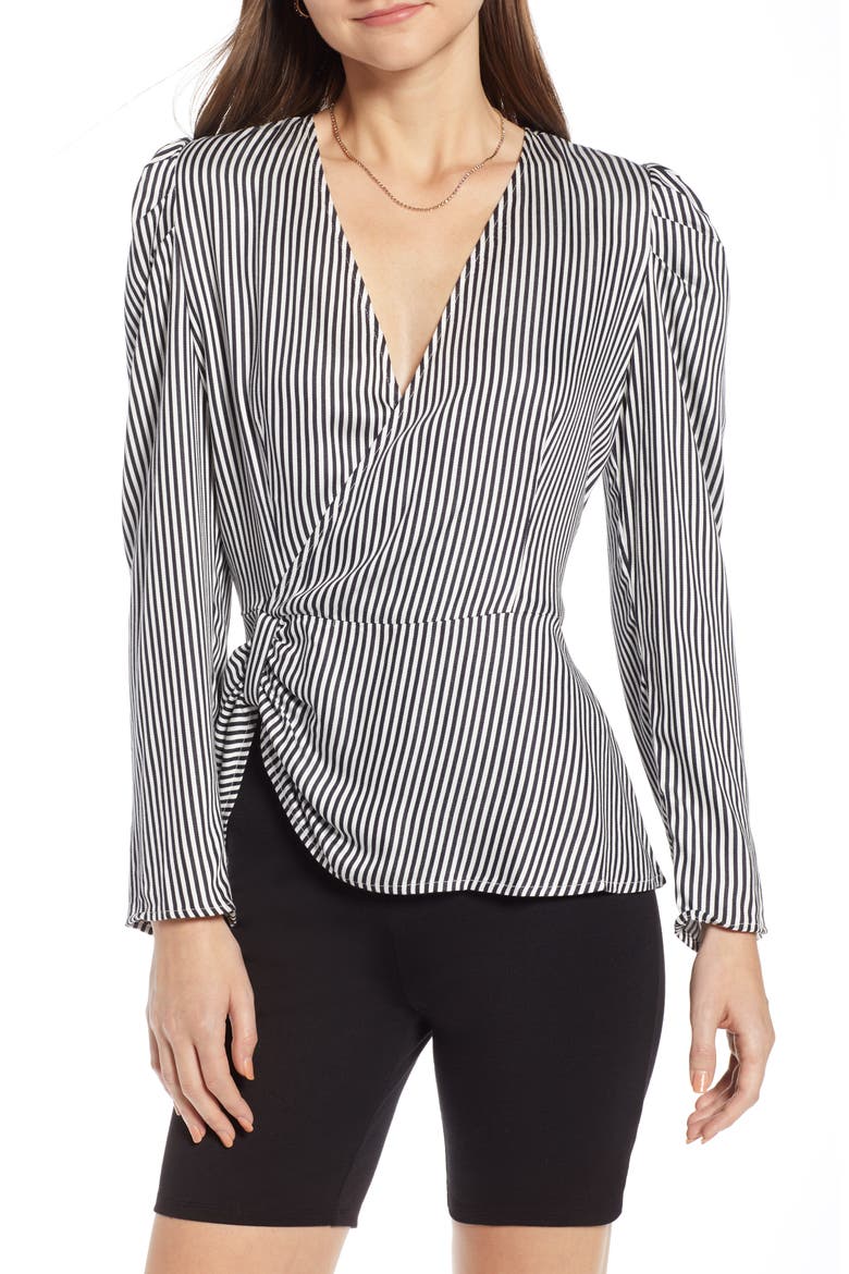 Gathered Peplum Top (Nordstrom Exclusive), Main, color, NAVY NIGHT TWO STRIPE