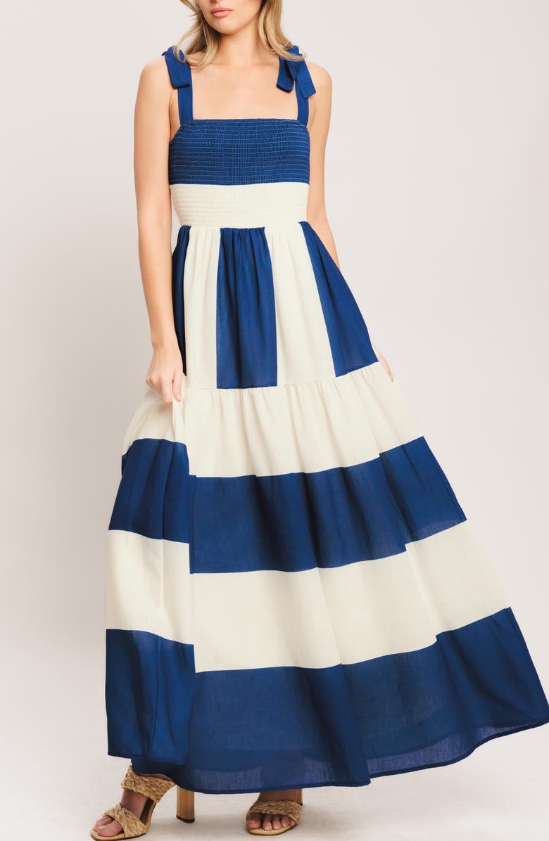 FLYING TOMATO Stripe Fit & Flare Maxi Dress, Alternate, color, Off White/ Blue
