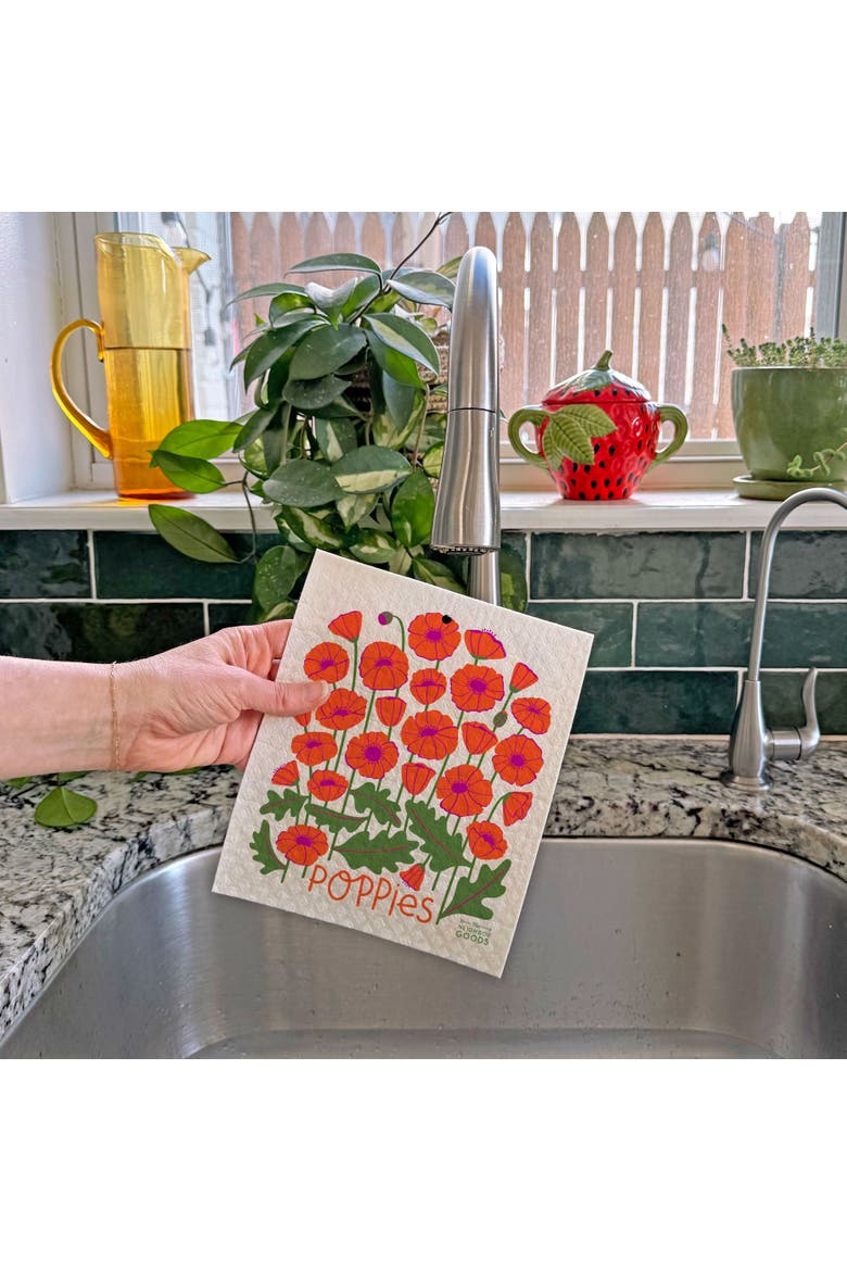 Poppy Dish Towel + Sponge Cloth Gift Set, Alternate, color, Red