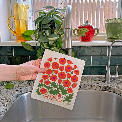 The Neighborgoods Poppy Dish Towel + Sponge Cloth Gift Set In Multi