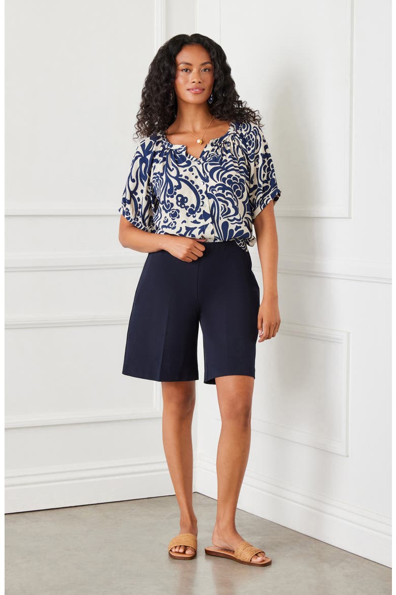 High Waist Stretch Twill Shorts, Alternate, color, NAVY