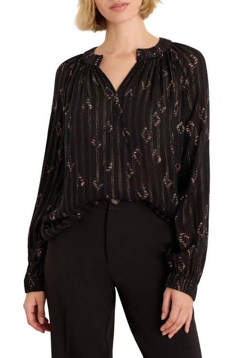 Jacquard Stripe Diamond Lurex Peasant Top