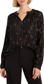 NIC+ZOE Jacquard Stripe Diamond Lurex Peasant Top