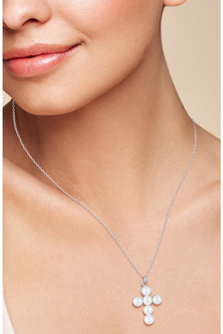 Cultured Pearl Cross Pendant Necklace, Alternate, color, SILVER