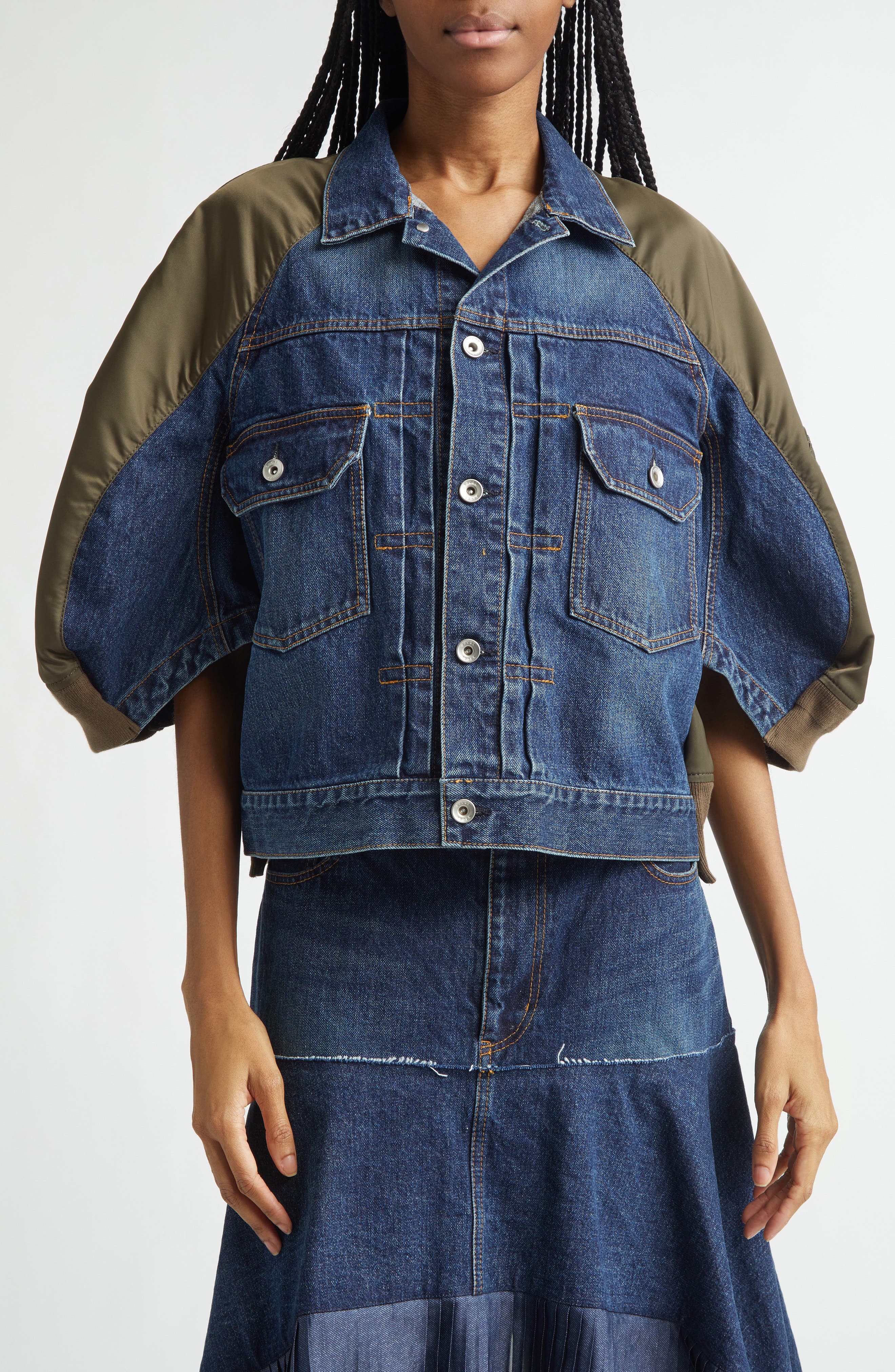 Denim & Nylon Mixed Media Jacket - image 3