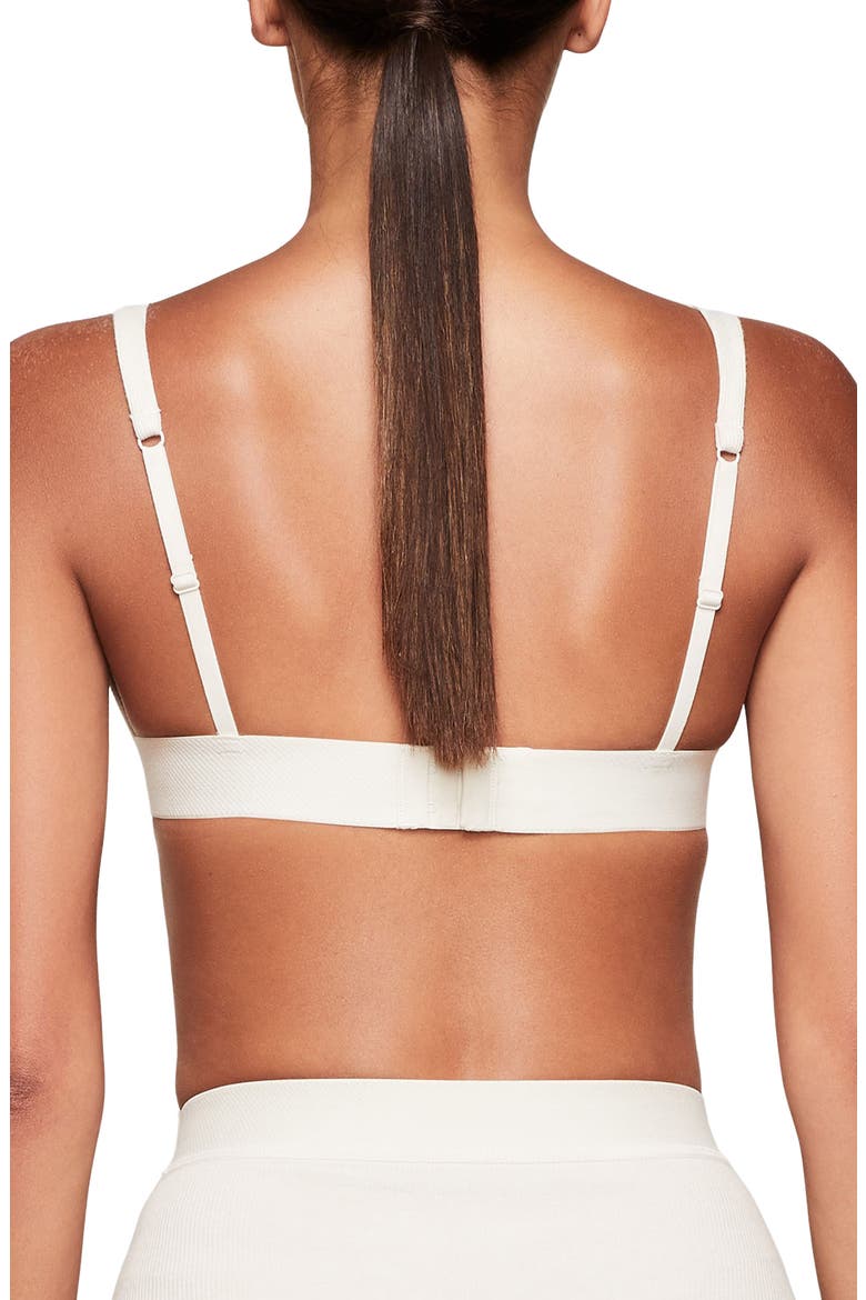 Stretch Cotton Rib Plunge Bralette, Alternate, color, BONE