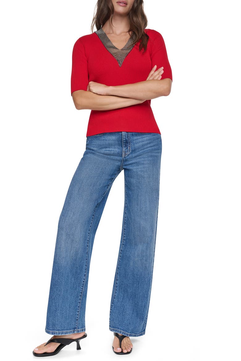 Embellished V-Neck Sweater, Alternate, color, VIBRANT RE