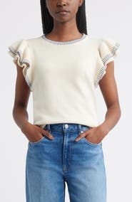 Treasure & Bond Flutter Sleeve Cotton Sweater