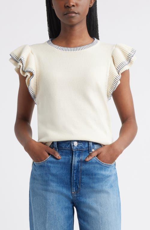 Treasure & Bond Flutter Sleeve Cotton Sweater In Neutral