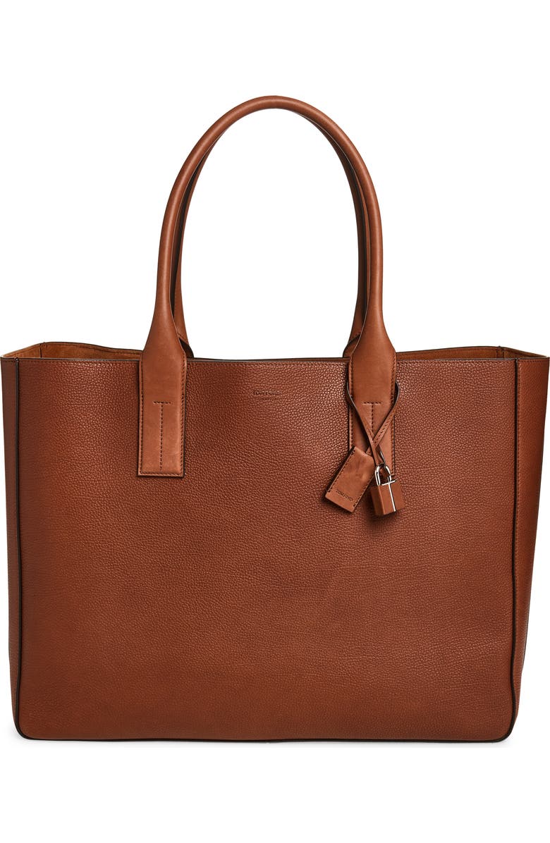 TOM FORD Grained Leather East/West Tote, Main, color, Brunette