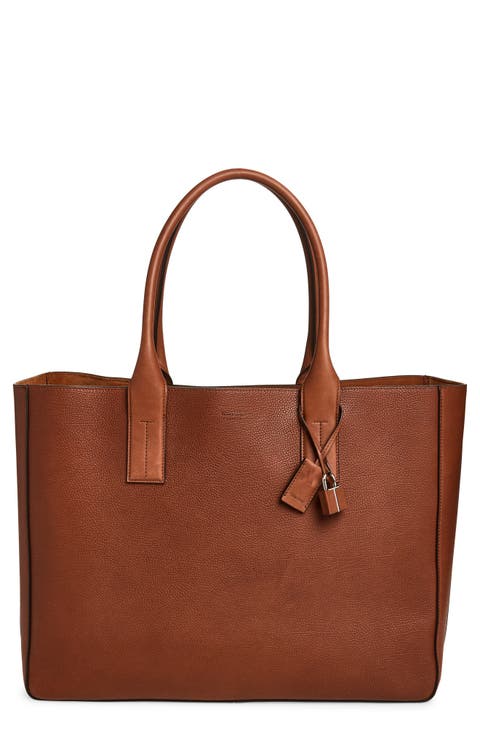 Grained Leather East/West Tote