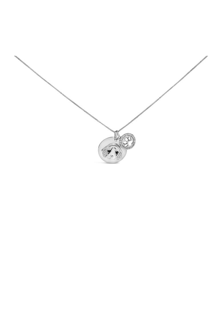 Silver 1/5 Cttw White and Black Diamond Beagle Dog Charm 18" Pendant Necklace, Alternate, color, White