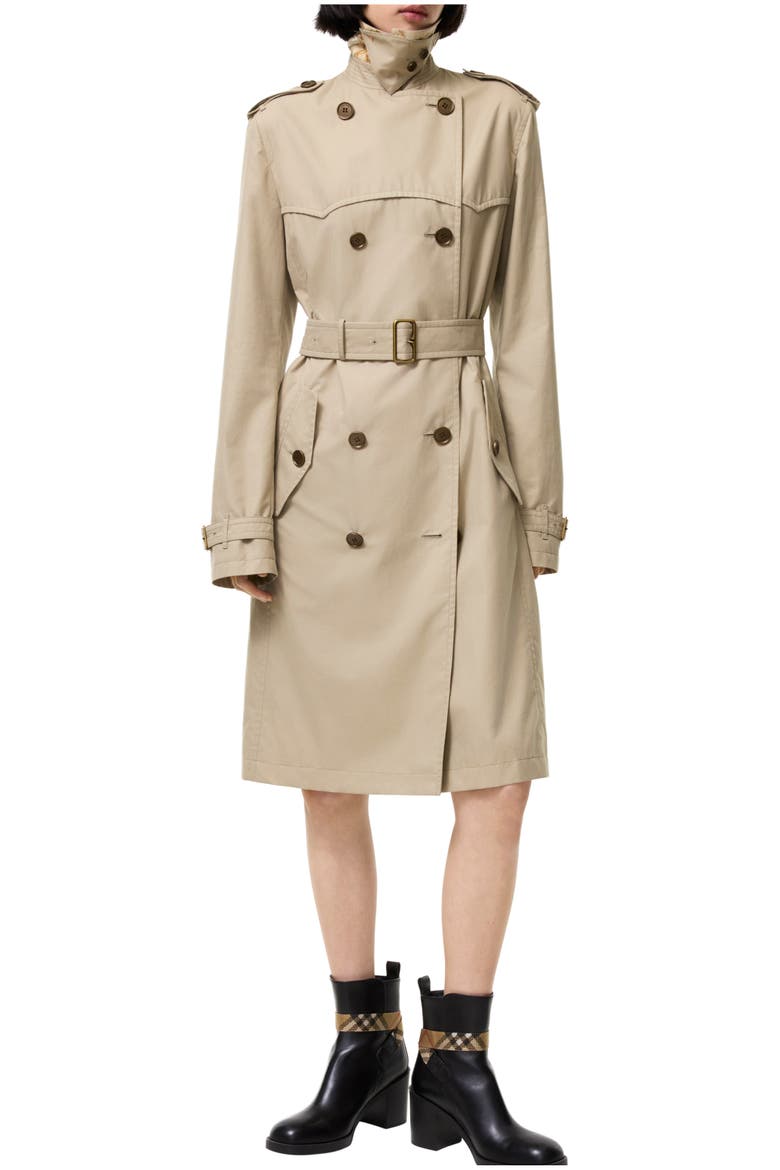 Long Silk-lined Tropical Gabardine Foxfield Trench Coat, Main, color, Saltmarsh beige