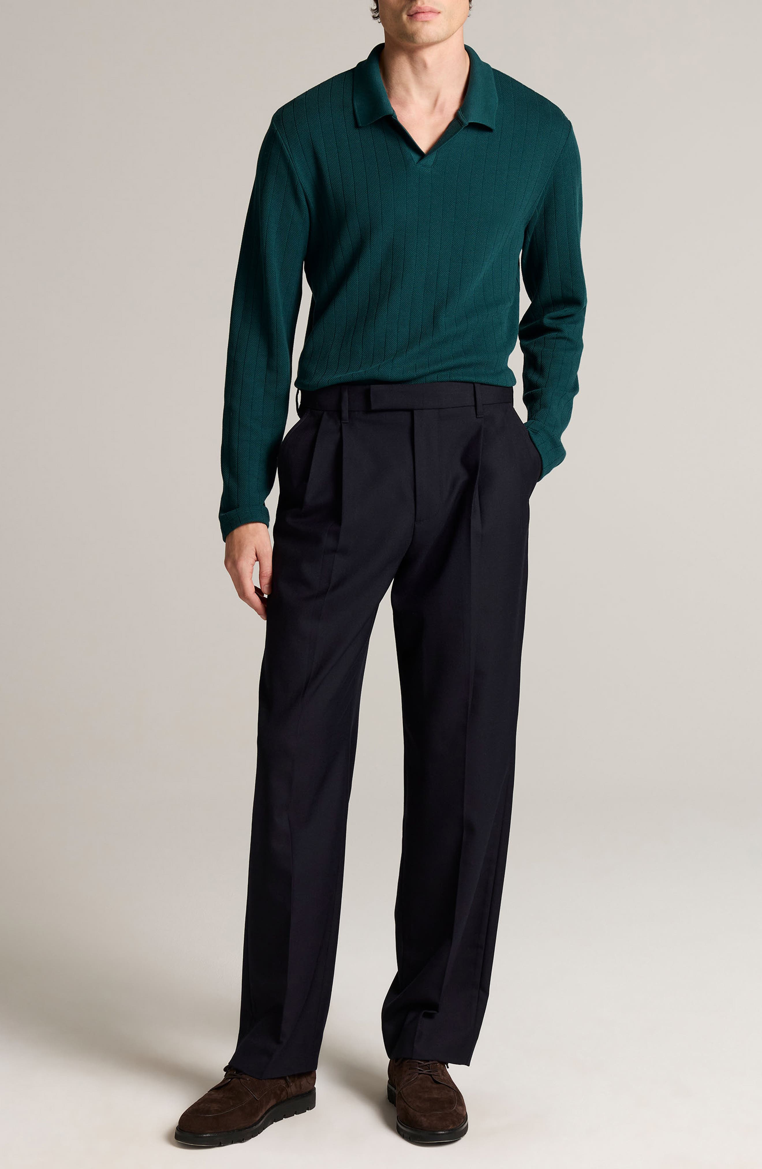 Vince Drop Needle Long Sleeve Johnny Polo (Men) | Nordstrom