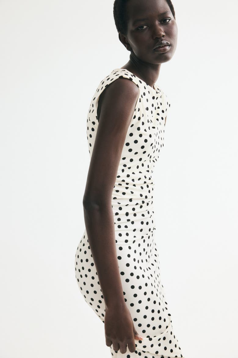 Cap-sleeved Dress, Alternate, color, Cream/polka dot