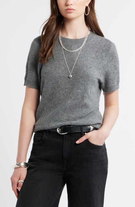 Floral Jacquard Short Sleeve Wool & Cashmere Sweater