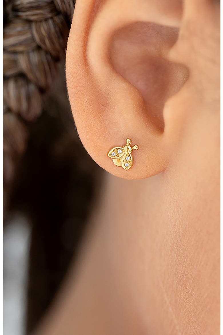 14k Cubic Zirconia Ladybug Earrings, Alternate, color, Gold