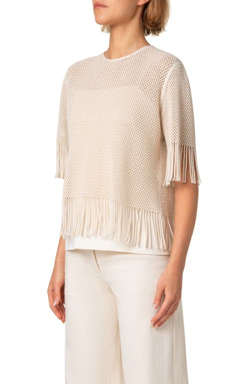 Akris Punto Fringe Cotton Blend Crochet Top In Cashew