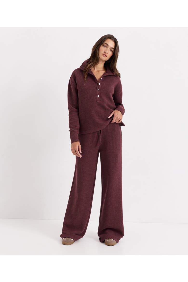 Organic Cotton Luxe Waffle Wide Leg Pant, Alternate, color, Merlot Heather