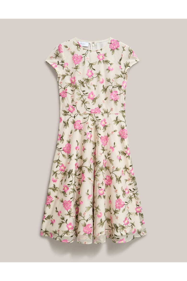 Tia Embroidered Floral Midi Dress, Alternate, color, Cream Pink