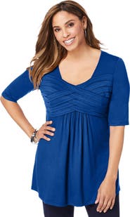 Jessica London Stretch Knit Pleated Tunic