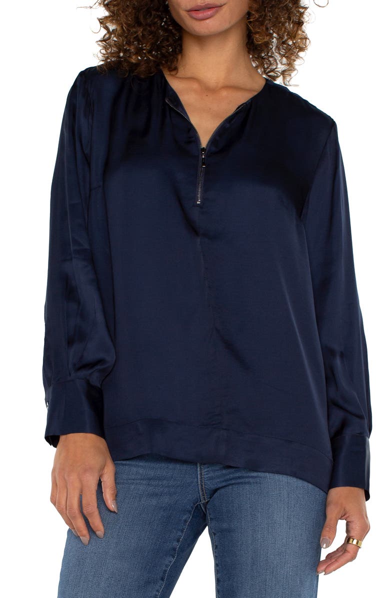 Liverpool Los Angeles Half Zip Collarless Top, Main, color,