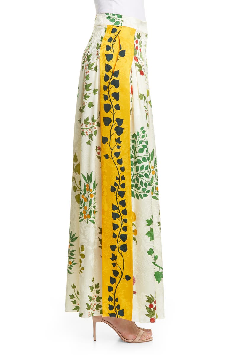 Oscar de la Renta Botanical Branches Wide Leg Silk Jacquard Pants, Alternate, color, 