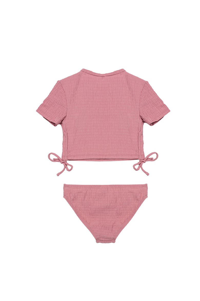 Neapolitan Textured Short Sleeve Side Tie Swim Set, Alternate, color, Pink
