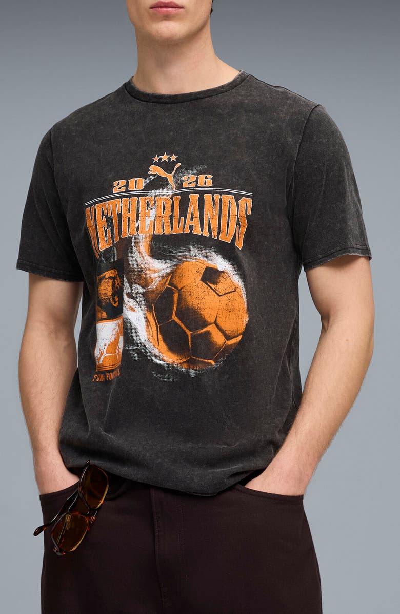 PUMA Fanpack '90s Netherlands Cotton Graphic T-Shirt, Main, color, Puma Black/ Rickie Orange