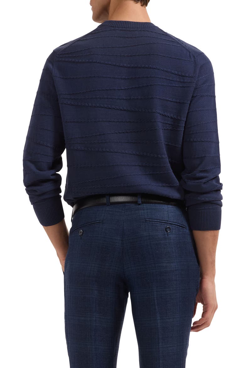 Textured Cotton & Silk Crewneck Sweater, Alternate, color, NAVY