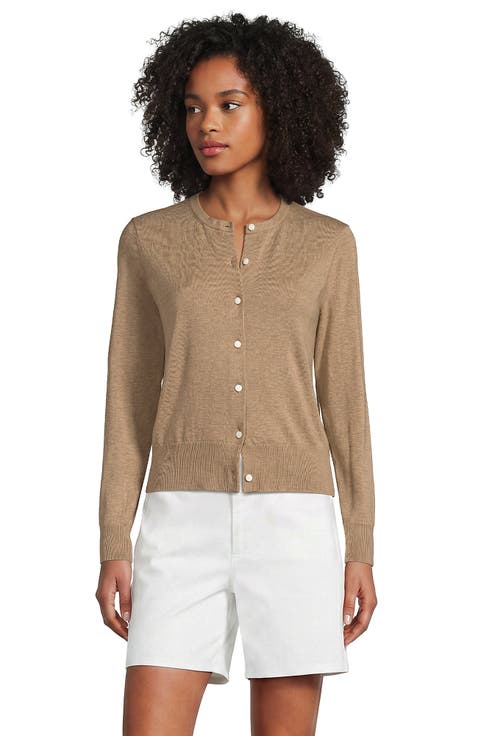 Fine Gauge Cotton Crew Cardigan Sweater