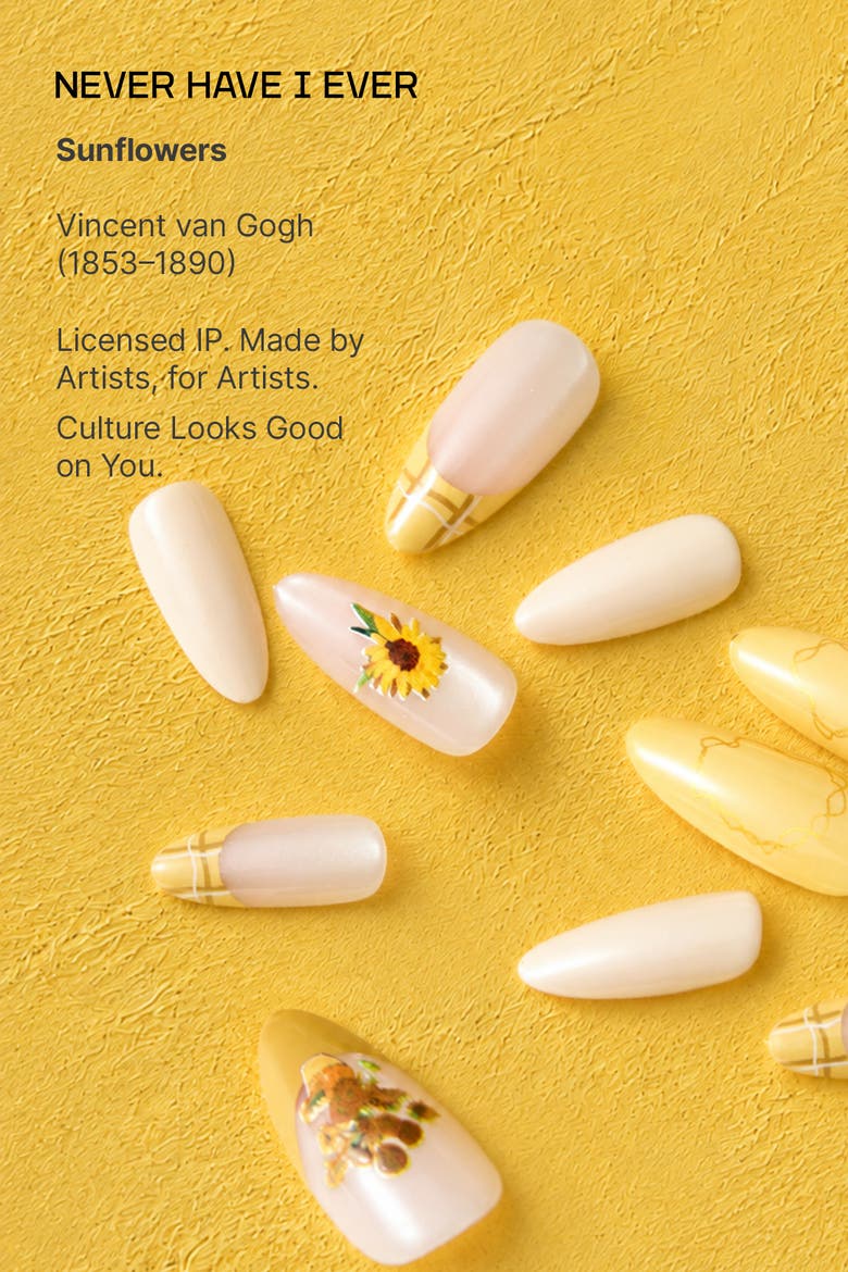 Van Gogh Sunflowers Almond Press On Nails, Alternate, color, Yellow