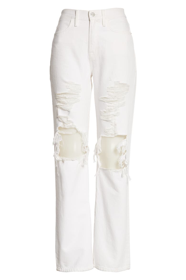 Le Hollywood High Waist Straight Leg Jeans, Alternate, color, RUMPLED BLANC RIPS