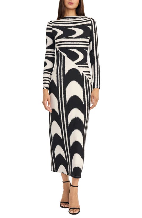Abstract Print Long Sleeve Maxi Dress