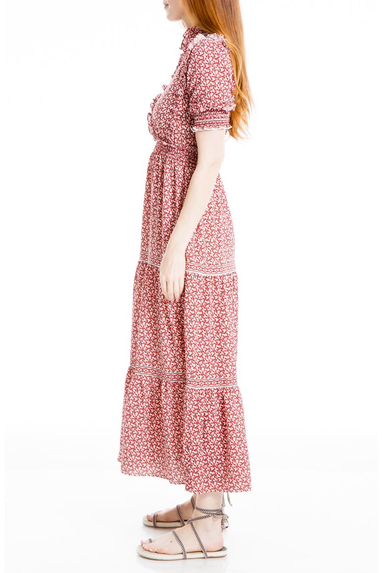 Ruffle Collar Print Tiered Maxi Dress, Alternate, color, CREAM/ RED BUDS