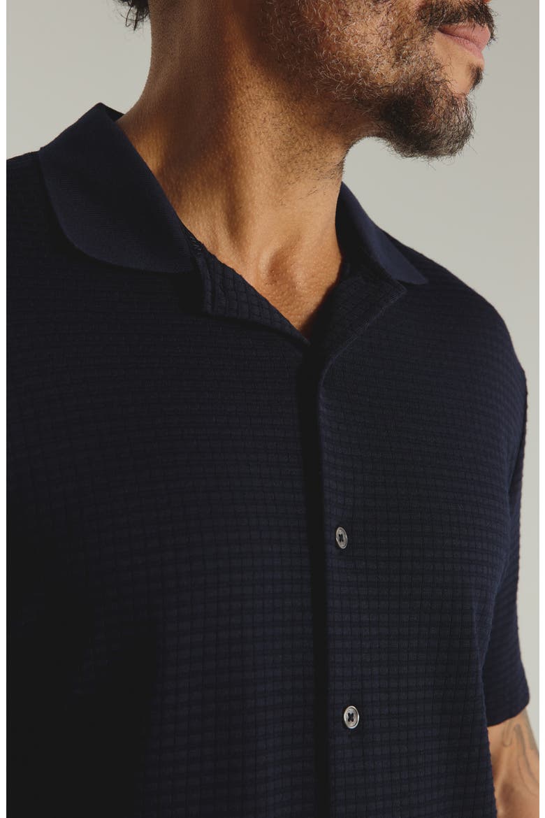 Landry Waffle Knit Short Sleeve Button-Up Shirt, Alternate, color, NAVY
