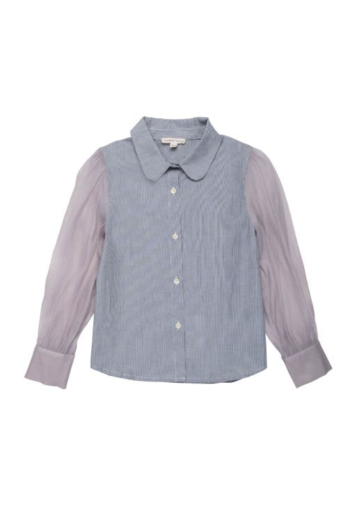 The Sunday Collective Pinstripe Chiffon Sleeve Blouse In Blue
