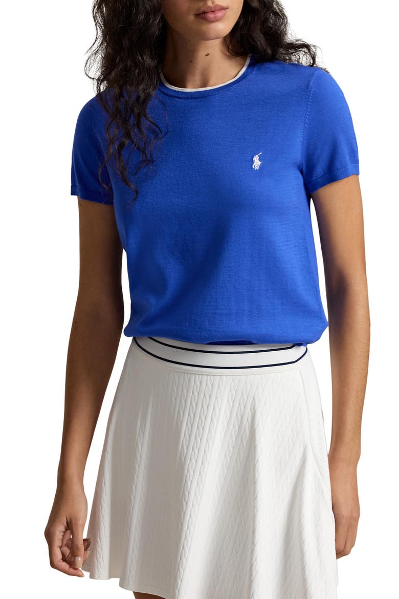 Cotton Blend Short Sleeve Sweater, Main, color, BLUE