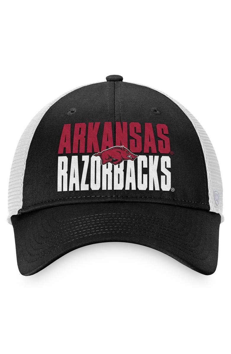 TOP OF THE WORLD Men's Top of the World Black/White Arkansas Razorbacks Stockpile Trucker Snapback Hat, Alternate, color, Black