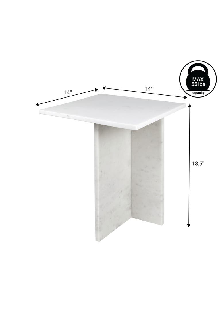 Cecil Modern Square Marble End Table with Cross Base, Solid Stone Accent Side Table for Living Room, Alternate, color, White