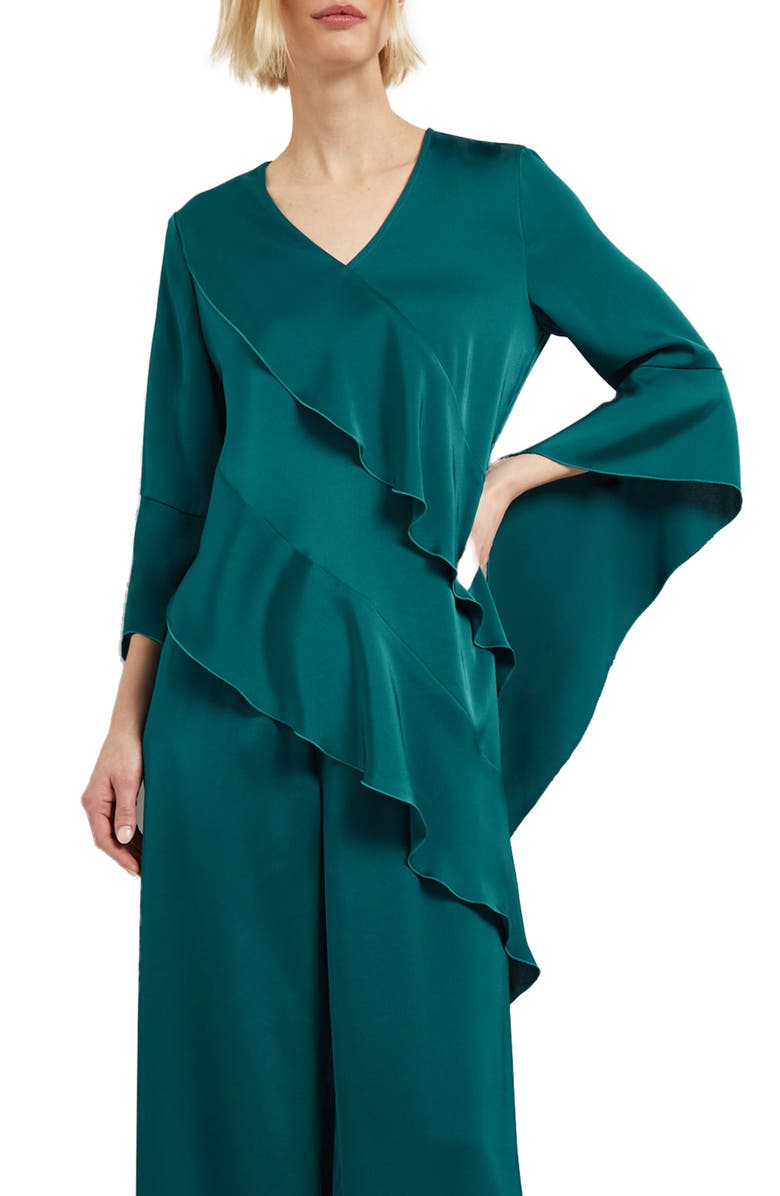 Misook Asymmetric Ruffle Satin Top, Main, color,