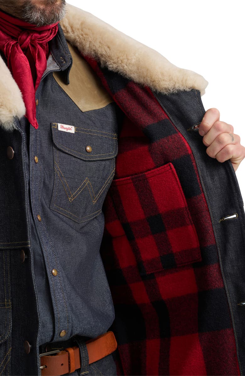 Wrangler Filson X Wrangler Genuine Shearling Collar Packer Jacket, Alternate, color, Indigo